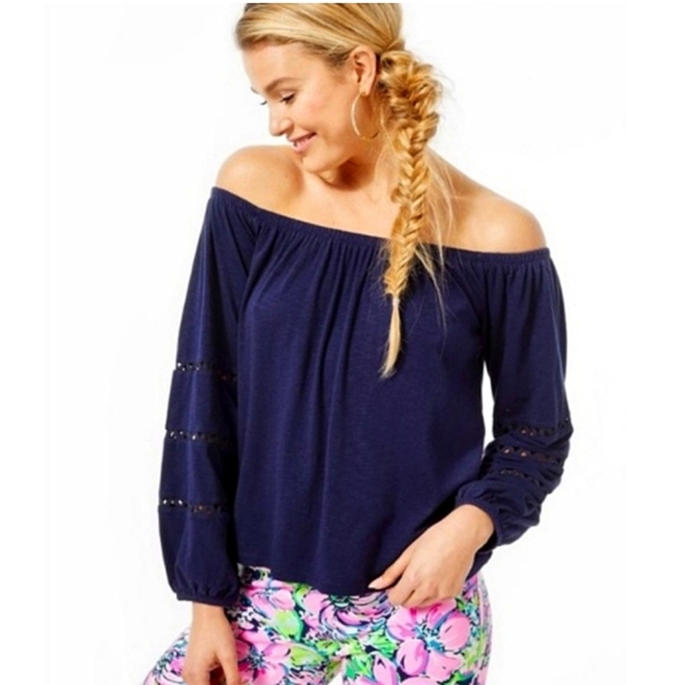 Lilly Pulitzer Katt Off the Shoulder Top True Navy Size Medium